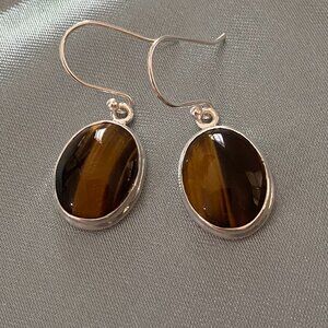 Earrings in Sterling Silver with Tiger Eye Cabochons